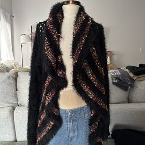 Vintage Black and Multicolor Open Front Cardigan
